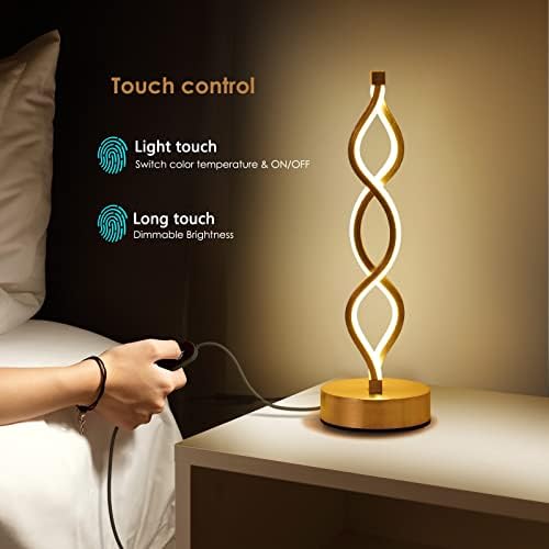 NUÜR Gold Infinity Spiral LED Table Lamp, Lamps for Bedrooms Dimmable Metallic Bedside Lamp with Touch Controller, 3 Colour Temperature, 15.8 Inch Height for Living Room - Image 3