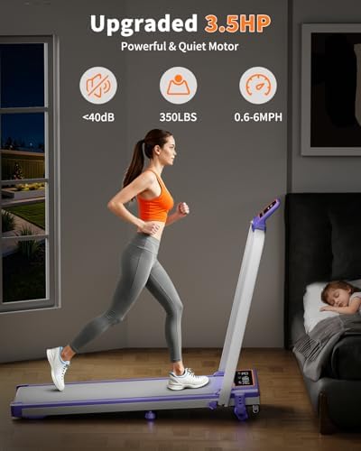 Folding Walking Pad with 15% Incline/RGB Light/Dual Screen Display, 3.5HP Treadmills for Home, Portable Walking Pad Treadmill with Handle Bar and 4 Adjustable Incline, 350lbs Capacity, Smart App - Image 3