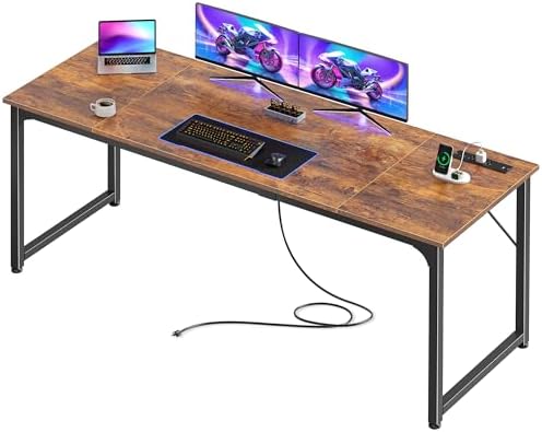 PRAISUN 70 X 24 Inch Computer Desk, Power Outlets, USB-C, Rustic Brown by PRAISUN