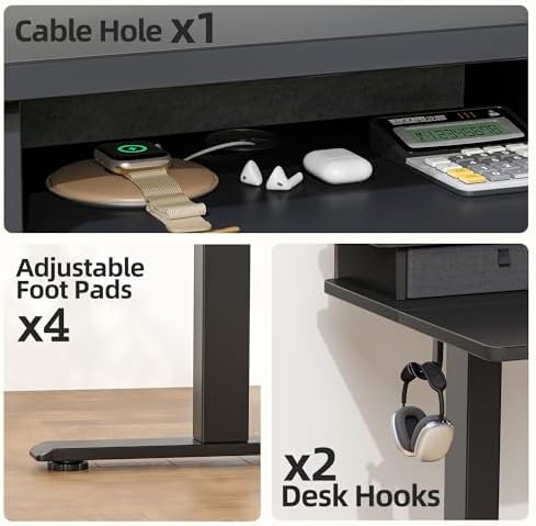 TIQLAB Standing Desk with Two Drawers, Stand Up Standing Desk Adjustable Height, Electric Sit Stand Table with Storage Shelf and Splice Board, 48 * 24 inch, Black - Image 5