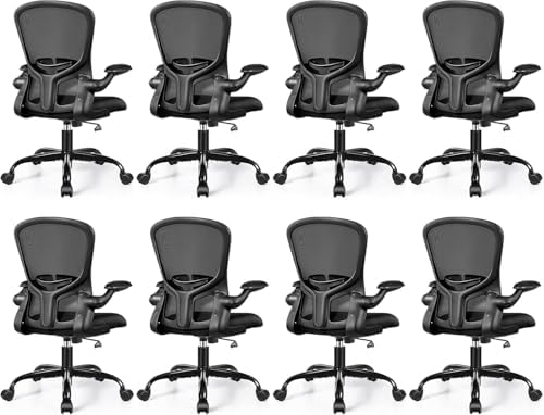 FelixKing Office Desk Chairs, Ergonomic PC Desk Chair with Wheels, Adjustable Lumbar Support and Height, Swivel Computer Chair with Flip-up Armrests, Ergo Mesh Backrest for Working (Black, Pack of 8) by FelixKing