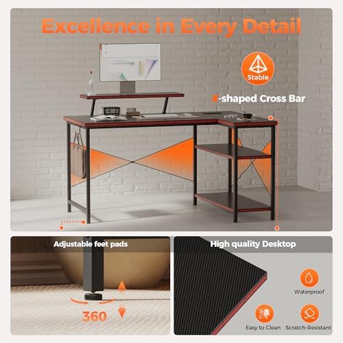 Mericonia 55 in L Shaped Gaming Desk, Large Corner Desk with Monitor Stand - Image 6