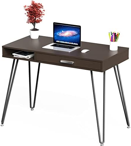 SHW Home Office Computer Hairpin Leg Desk with Drawer, Espresso - Image 5