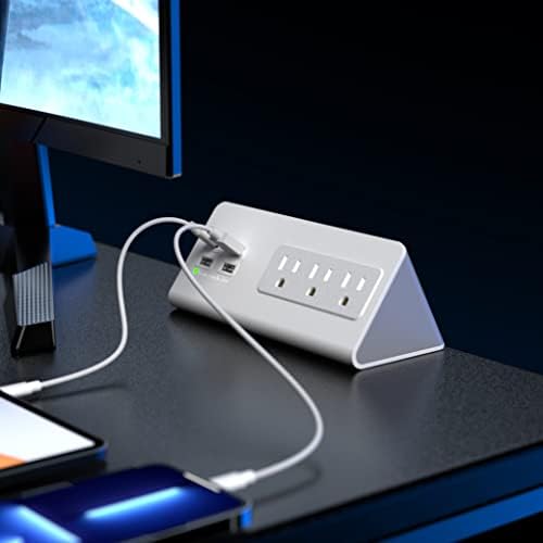 Nightstand Edge Mount Power Strip with USB-C Ports Tabletop Surge Protector Desk Clamp Power Sockets with 3 AC Outlets &4 Fast Charging USB Ports for Home Office Hotel and Dormitory (White(2-Pack)) - Image 4