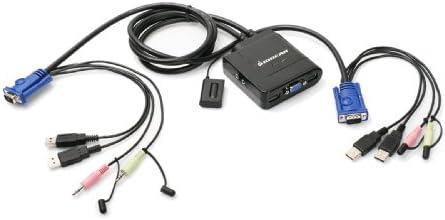 IOGEAR 2-Port USB VGA Cabled KVM Switch - 2048 x 1536 - 2.1 Stereo Audio w/Mic - Plug n Play - Remote Push Button Switching - Compatible w/PC MAC and SUN - GCS72U by IOGEAR