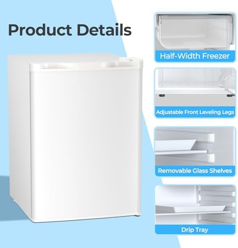 Antarctic Star 2.56 Cu.Ft. Mini Fridge with Freezer, Small Refrigerators with Adjustable Thermostat, Low Noise, Energy Saving, Compact Refrigerators for College Dorm, Office, Bedroom, Apartment, White - Image 5