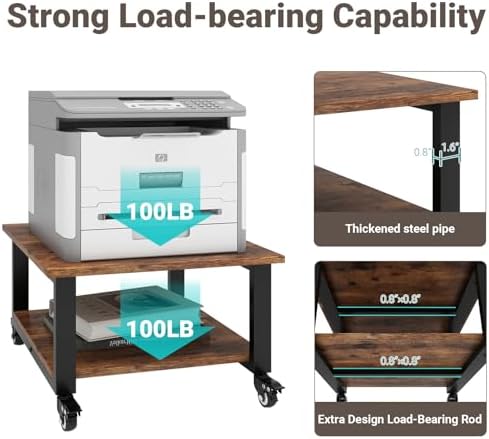 Natwind 2 Tier Laser Printer Stand,20''x20'' Under Desk Printer Cart, Retro - Image 4