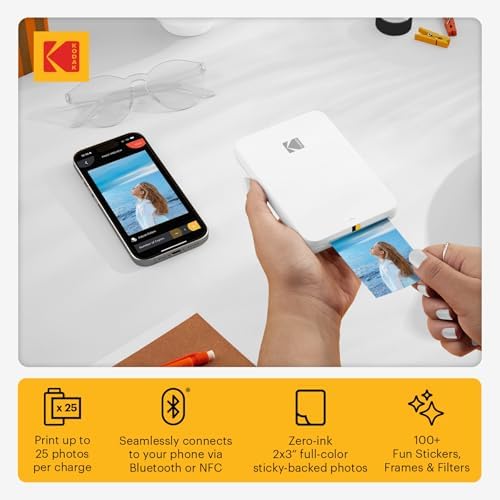 KODAK Step Slim Instant Smartphone Photo Printer - Portable Sleek Color Wireless Mobile Printer - Zink 2x3” Sticky-Back Photos - Print from iOS & Android Devices with Bluetooth w/the Fun App - White - Image 2
