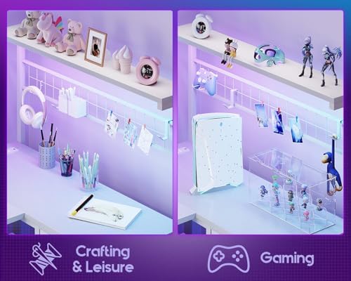 MOTPK 43" L Shaped Gaming Desk with Shelf & 4 Drawers, White - Image 4