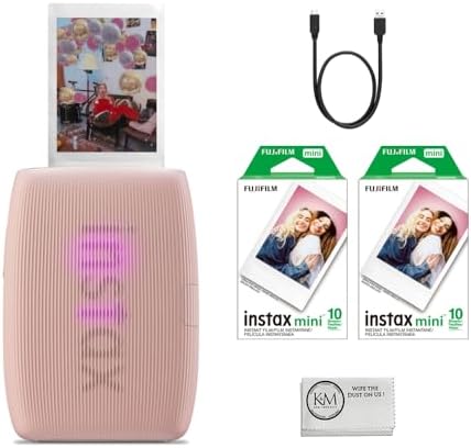 Fujifilm INSTAX Mini Link 3 Smartphone Printer | Rose Pink Bundled INSTAX Mini Instant Film | 20 Exposures + Microfiber Cleaning Cloth (3 Items) by FUJIFILM