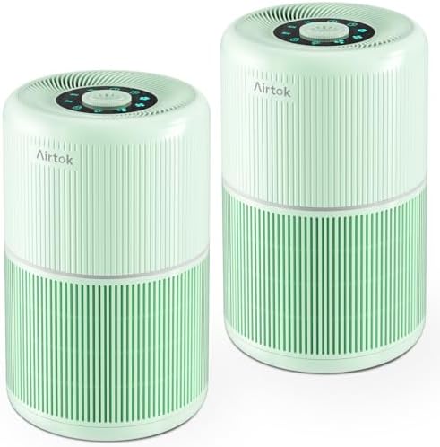 2 Pack Air Purifier for Home Bedroom with H13 True HEPA Filter for Smoke, Smokers, Dust, Odors, Pollen, Pet Dander | Quiet 99.9% Removal to 0.1 Microns | Green Available for California by AIRTOK