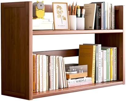 Wood Dorm Desk Hutch Organizer Shelf 2 Tier Desktop Bookshelf Workspace Organizers Storage Display Rack for Office Home Dormitory(Brown,2 Layers_50CM/19.7IN) by JOSIAHCQ