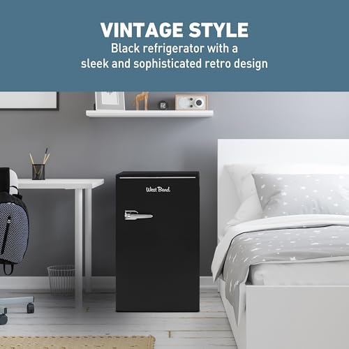 West Bend Mini Fridge for Bedroom, Office, Bar or College Dorm Room, Retro Compact Refrigerator features single door, removable glass shelves and adjustable temperature control, 3.0-Cu.Ft., Black - Image 4