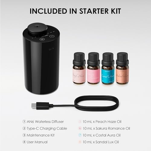 Airversa AN6 Waterless Essential Oil Diffuser Starter Kit, Black - Image 6
