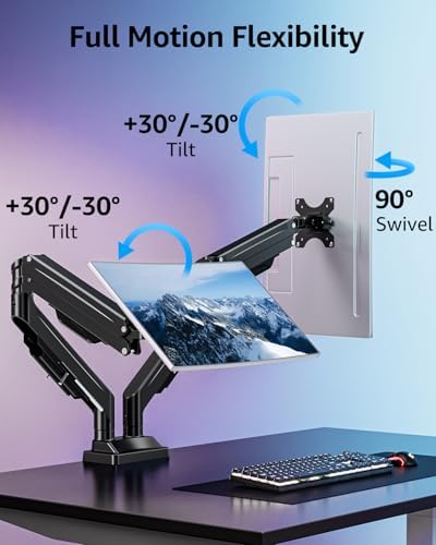 MOUNTUP Dual Monitor Stand for Max 43 inch Screens, Ultrawide Monitor Arm Height Adjustable, Heavy Duty Dual Monitor Mount, Full Motion Premium Monitors Arm, Holds 2.2 to 33 lbs, VESA Desk Mount - Image 6