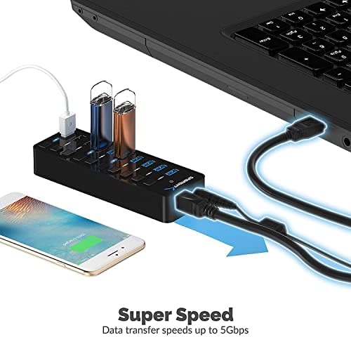 SABRENT 10-Port Powered USB 3.0 Hub, 3 Charging Ports, 60W (HB-B7C3) - Image 5
