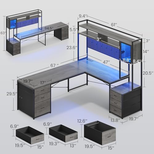 SEDETA Reversible L Shaped Gaming Desk with 6 Drawers, Hutch, Led Lights - Image 2
