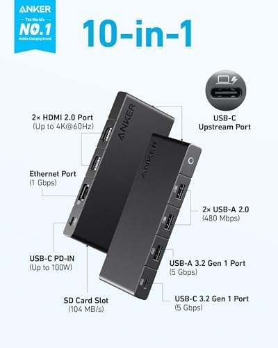 Anker USB-C Hub, 10-in-1 USB Hub, Dual Display with Dual 4K HDMI Ports - Image 2