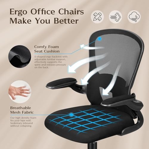 FelixKing Office Desk Chairs, Ergonomic PC Desk Chair with Wheels, Adjustable Lumbar Support and Height, Swivel Computer Chair with Flip-up Armrests, Ergo Mesh Backrest for Working (Black, Pack of 8) - Image 5