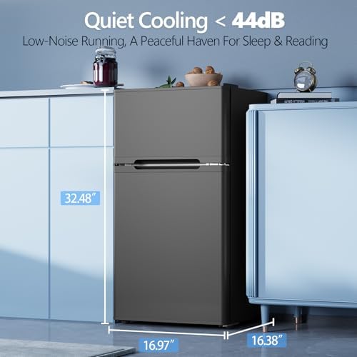 Electactic 2.6 Cu.Ft Mini Fridge with Freezer, Double-Door Compact Refrigerator, Adjustable Glass Shelves, Mechanical Thermostat & Leveling Feet, Space-Saving for Apartment/Dorm/Office, Black - Image 4