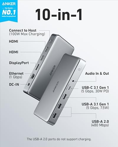 Anker Docking Station (DL6350), 10-in-1 Triple Display, DisplayLink - Image 2