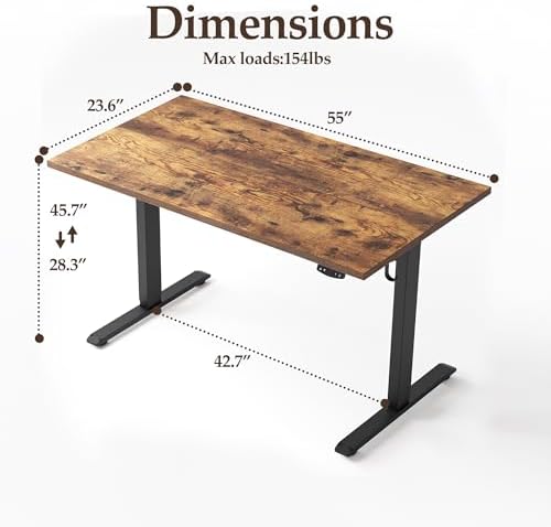 Klicelor 55 Inch Large Electric Standing Desk, Height Adjustable Office Desk, Sit Stand Up Computer Gaming Desk with Memory Preset, Two-Piece Desktop, Rustic Brown - Image 3