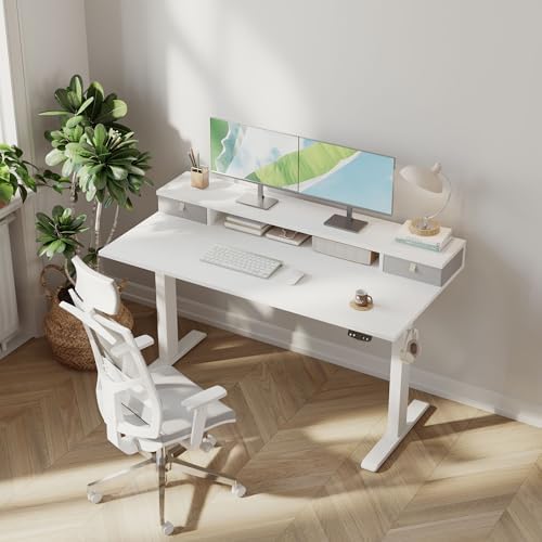 Klicelor 63 x24 Inch Electric Standing Desk with Drawers, Adjustable Height Small Sit Stand Desk for Home Office, Compact Computer Workstation with Storage– White - Image 2