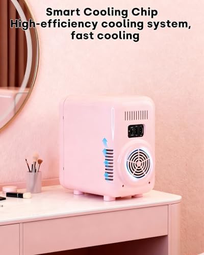 Enventor Mini Fridge with Dimmable LED Mirror, 6L/ 8 Can, AC/DC Power, Pink - Image 3