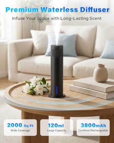 Waterless Essential Oil Diffuser with App, Cordless Rechargeable Cold Air Diffuser | Up to 2000 sq ft Coverage, 120mL, Smart Schedules, Pet-Friendly, Quiet Scent Diffuser for Home/Office/Hotel - Image 2