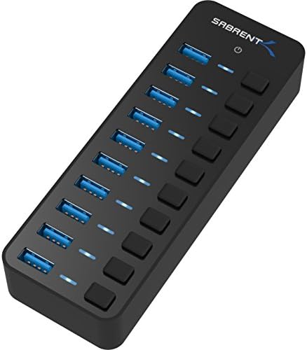 SABRENT 10-Port 60W Powered USB 3.0 Hub, Power Switches & LEDs (HB-BU10) by SABRENT
