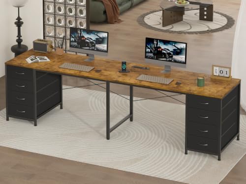 95" 2 Person Desk with 8 Fabric Drawers for Home Office, Living Room - Image 3