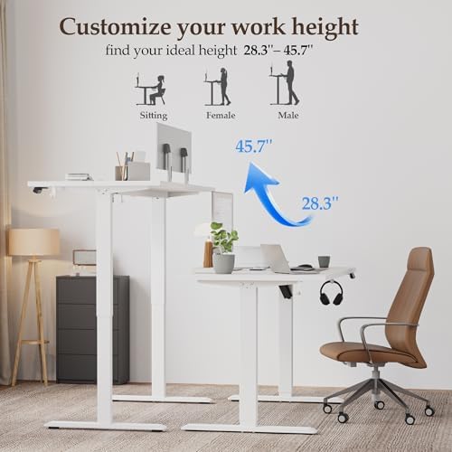 Klicelor 63 Inch Large Electric Standing Desk, Height Adjustable Office Desk, Sit Stand Up Computer Gaming Desk with Memory Preset, Three-Piece Desktop, White - Image 6