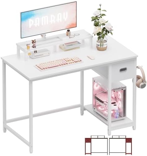 Pamray 39 Inch Small Computer Desk with Monitor Stand and Drawer for Gaming by PAMRAY