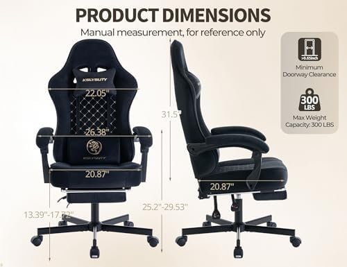 Office Desk Computer Gaming Chair for Adults, Ergonomic High Back Gamer Chair with Massage and Pocket Spring Cushion, Swivel Comfy Video Game Chairs with Footrest and Lumbar Support (Black Fabric) - Image 3