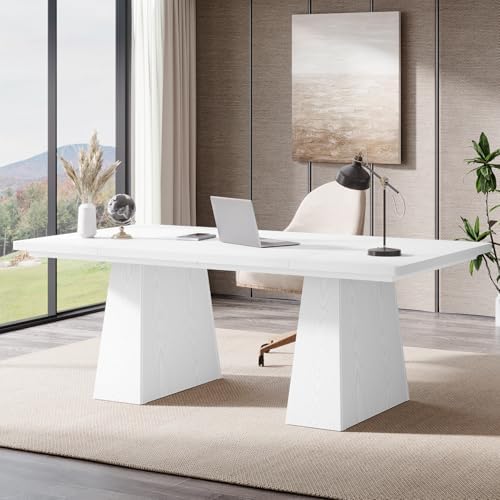 Tribesigns 63-Inch Executive Desk, Large Office Computer Desk with Double Pedestal, Modern Simple Workstations Writing Table Conference Table Business Furniture for Home Office, White by Tribesigns