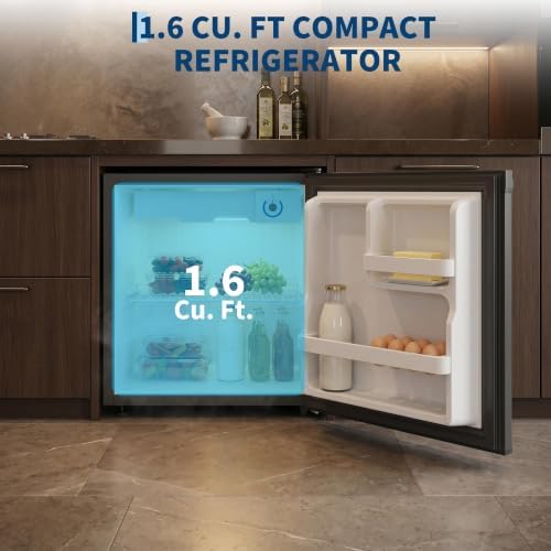 1.6 Cu. ft. Mini Refrigerator, Single-Door Compact Fridge with Freezer, with LED, Adjustable Shelves, for Dorm, Office, Bedroom, Kitchen, Bar - Image 2