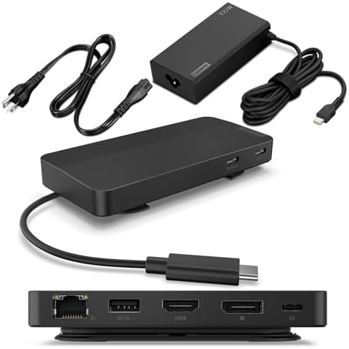 Lenovo USB-C Dual Display Travel Dock w/ 100W Power Adapter - 7 Ports, Integrated USB-C Cable, Universal Compatibility, Dual Displays at 4K - Black by Unknown