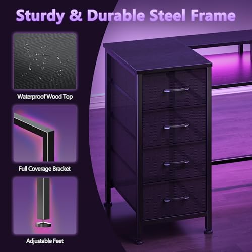 Korfile 47 Inch Gaming Computer Desk with Power Outlets,LED,5 Drawers,Black - Image 5