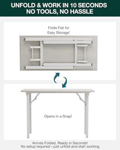 Frylr Small Folding Computer Desk – Portable 43.3 Inch Foldable Laptop Table, Collapsible and Compact for Easy and Fast Setup, Lightweight for Small Spaces, Home Craft and Study Use, White Ash - Image 3