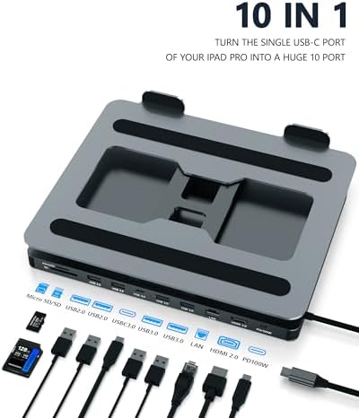 USB C Hub Stand for MacBook Pro, 10 in 1 Adapter for MacBook Air Docking Station with 4K 60Hz HDMI, RJ45 Gigabit Ethernet, SD/TF Card Reader, 4 USB 3.0 for iPad/Dell HP/Surface/Lenovo Laptop Dock - Image 2