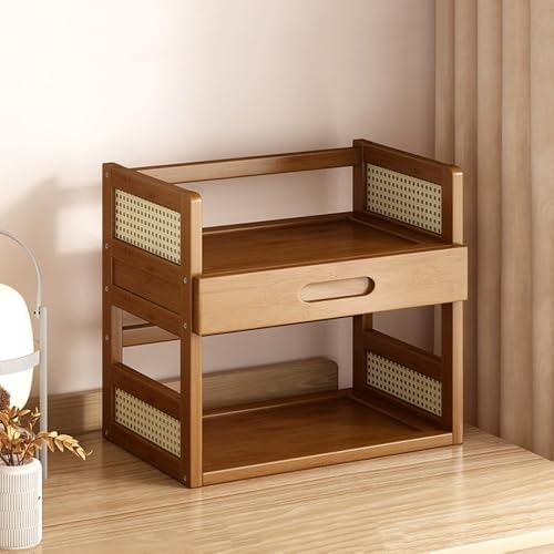 2 Tier Desktop Bookshelf with Drawer, Multipurpose Countertop Storage Hutch, Organizer Display Rack for Home Office(40cm/15.7in) by Unknown