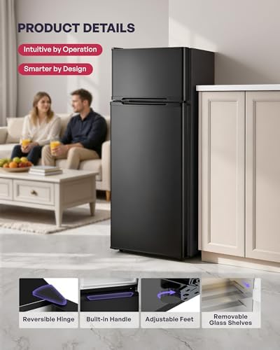 Icyglee 4.5 Cu.Ft Mini Fridge with Freezer, 2 Doors Small Fridge with Adjustable Thermostat & Removable Glass Shelves, Small Refrigerator for Kitchen Office Dorm, Quiet Operation, Black - Image 4
