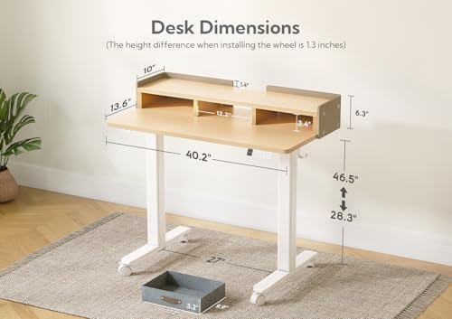 Claiks Standing Desk with Drawers, Adjustable Stand Up Electric Small Standing Desk Adjustable Height with Storage Shelf and Splice Board, 40 Inch, Natural - Image 3