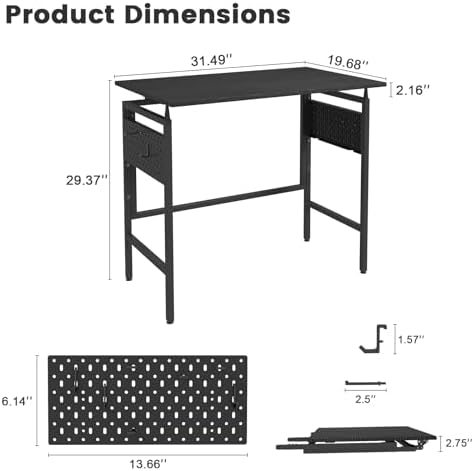 Hadulcet 31'' Foldable Computer Desk, Small Office Desk with 2 Pegboards - Image 3