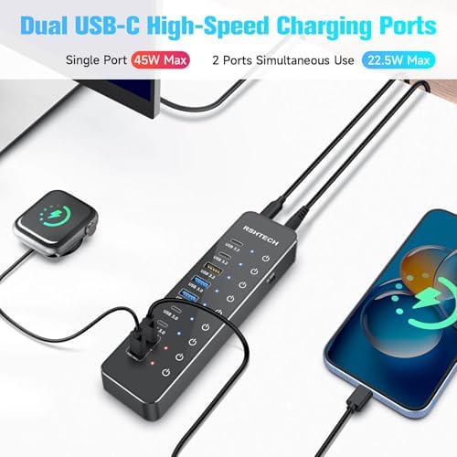 RSHTECH 10-Port 66W Powered USB C/USB 3.2 Hub 10Gbps for Data & PD Charging - Image 4