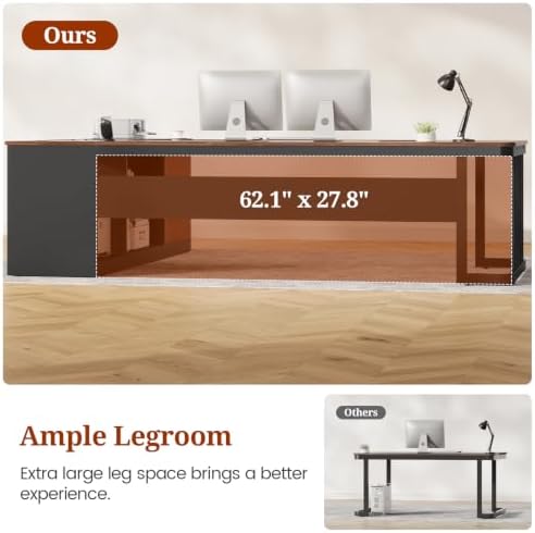 UPOSOJA 78.7" Executive Desk, Large Office Desk with Drawers & Storage Shelves, Modern L Shaped Computer Desk Corner Desk with Power Outlets, File Cabinet, Business Furniture Desk Workstation (Walnut) - Image 6