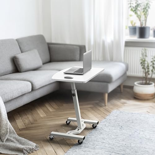 SHW Mobile Height Adjustable Laptop Rolling Cart w/Lockable Wheels, White - Image 5