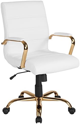 Flash Furniture Mid-Back White LeatherSoft Executive Swivel Office Chair with Gold Frame and Arms by FlashFurniture