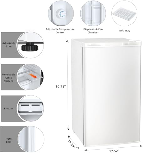 Antarctic Star Mini Compact Refrigerator with Freezer, 3.2 Cu.Ft. Single Door with Adjustable Thermostat,Removable Glass Shelves for Apartment/Dorm/Office,WHITE - Image 4