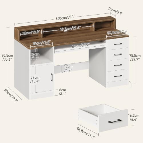 RALGEND 55" Office Desk with Drawers, Farmhouse Executive Desk with Drawers - Image 2